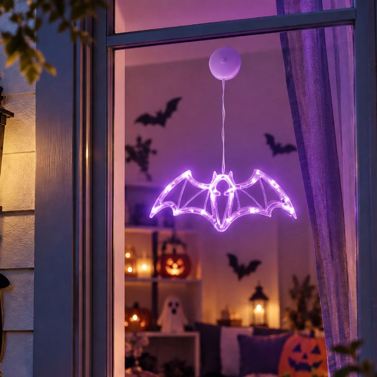 Liliac Cu 16 LED-uri Mov Si Ventuza, Halloween 10 X 25 Cm - Shopiens