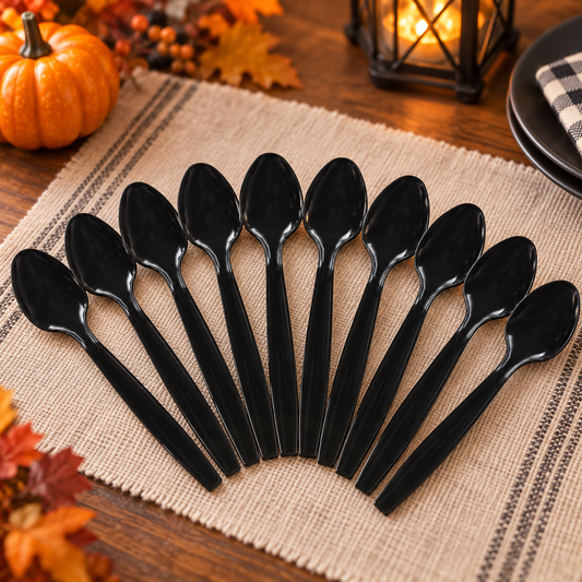 Lingurite Negre Pentru Desert, Reutilizabile, 10 Bucati - Shopiens