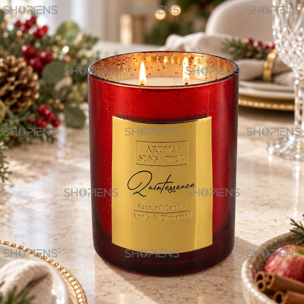 Lumânare albă cu două flăcări în recipient roșu | Shopiens®