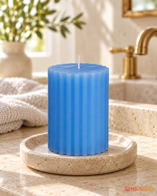 Lumânare Bleu Striată cu Parfum de Rufe Proaspete