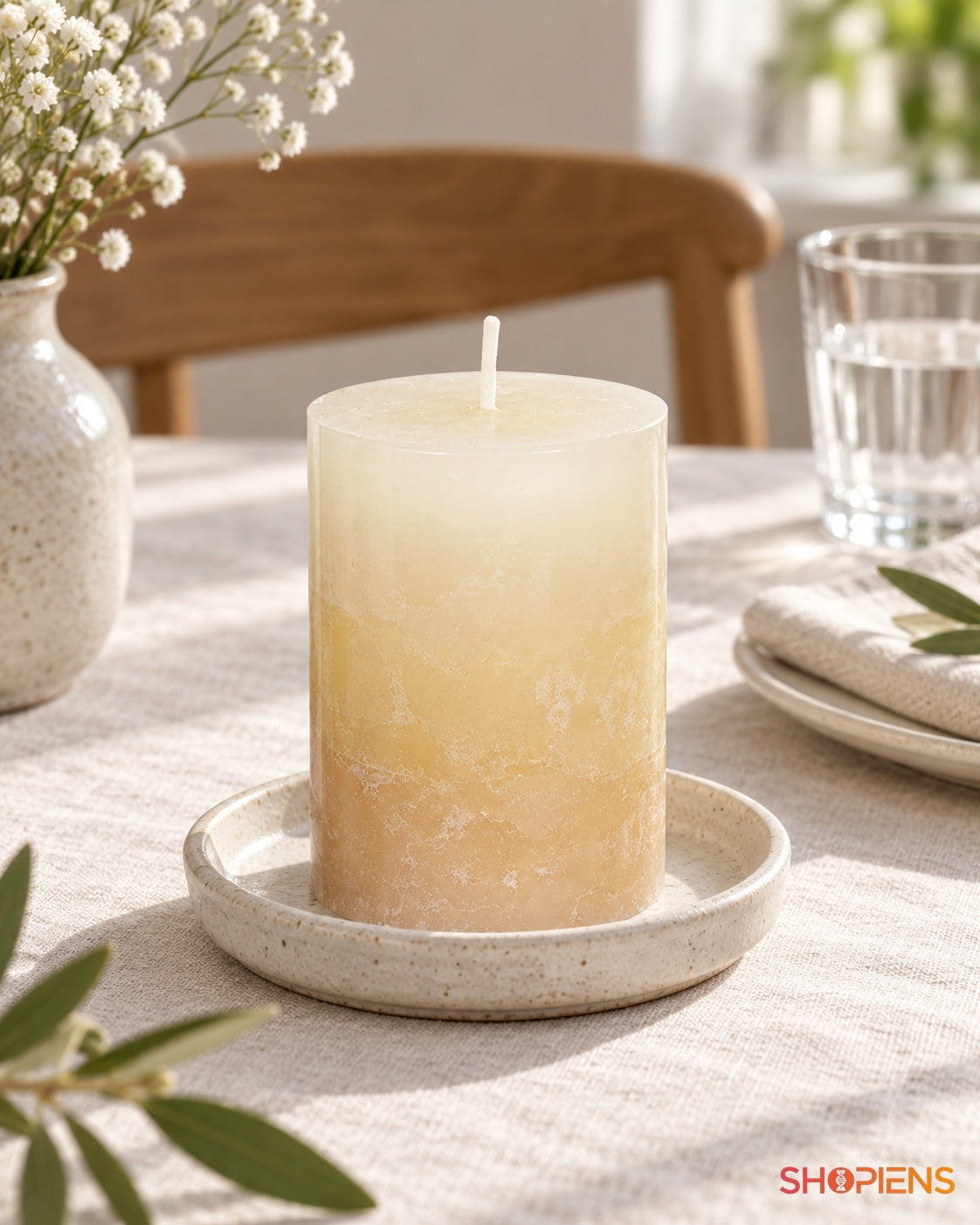Lumânare Decorativă Ecru cu Aromă de Vanilie, 7 × 9,5 cm