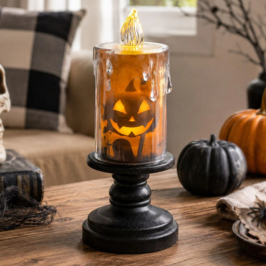 Lumanare Luminoasa De Halloween Cu Suport Negru, 13 Cm