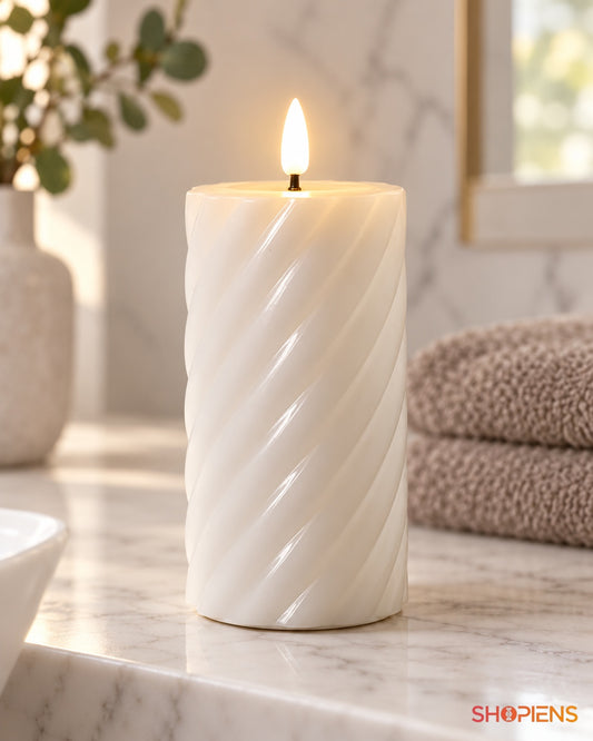 Lumânare LED Albă cu Relief Oblic, 12,5 cm