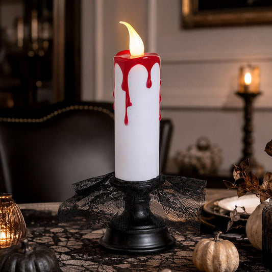 Lumanare LED Cu Efect Insangerat Si Tul Negru, Halloween 22 Cm - Shopiens