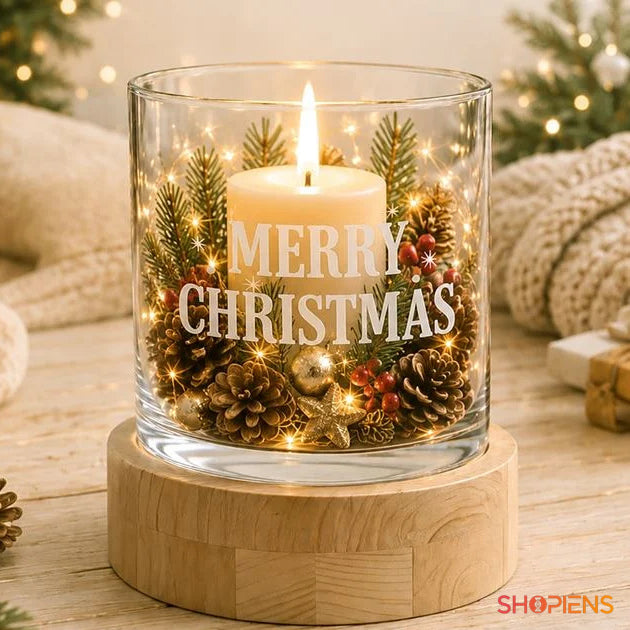 Lumânare decorativă LED în vas cilindric, cu suport rotativ, fotografie de prezentare originală, decor neinclus | Shopiens®