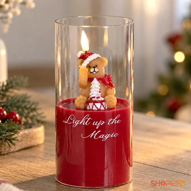 Lumânare LED în vas de sticlă cu ursuleț, 20 × 9,5 cm, fotografie de prezentare originală, decor neinclus | Shopiens®