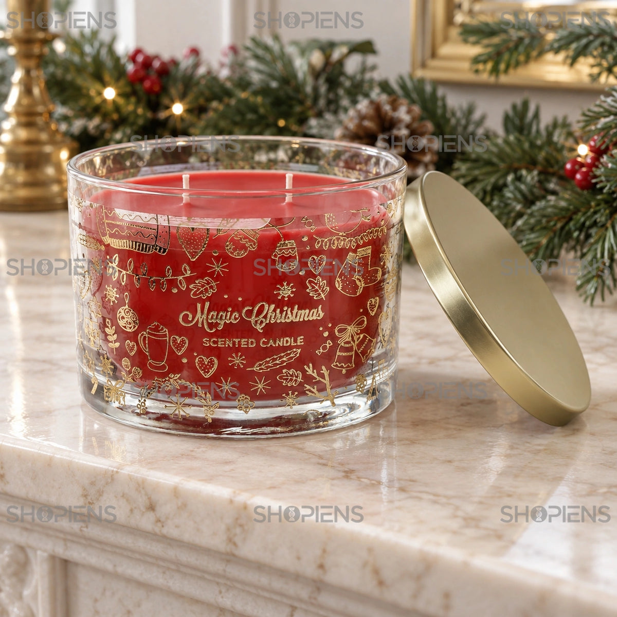 Lumânare cu măr și scorțișoară deschisă, cu două fitiluri | Shopiens®
