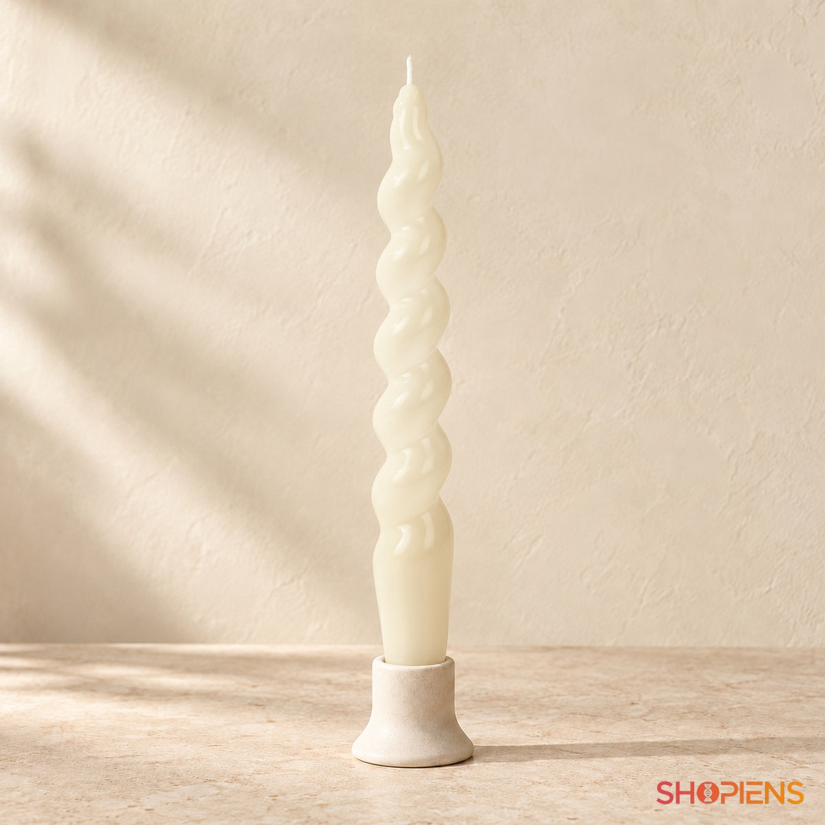 Lumânare Răsucită Ecru pentru Decor, 18 cm