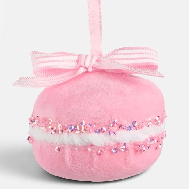 Macaron roz cu fundă și paiete, 8 × 5 cm, vedere produs | Shopiens®