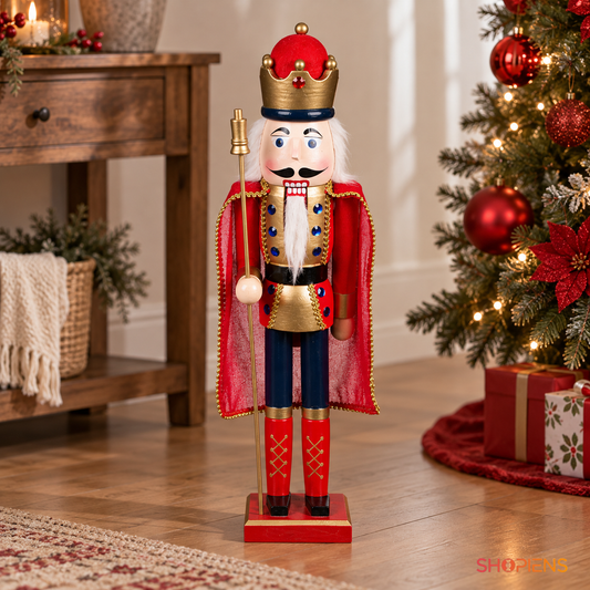 Rege decorativ roșu cu capă și detalii aurii, 60 cm