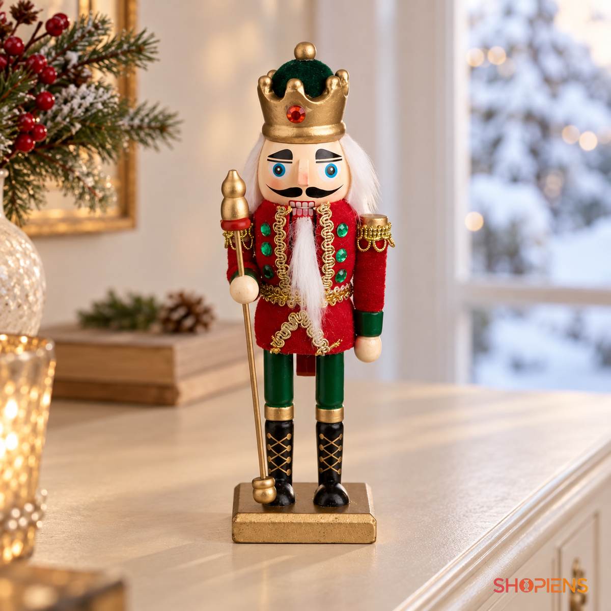 Rege decorativ roșu și verde cu coroană, 20 cm