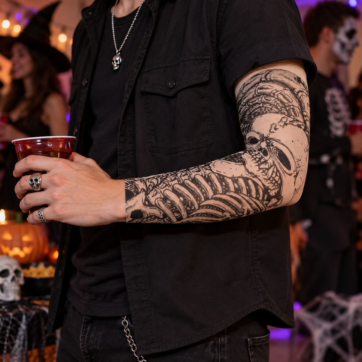 Maneca Tattoo Cu Cranii Pentru Costum Punk, 35 Cm - in folosinta 1 - Shopiens