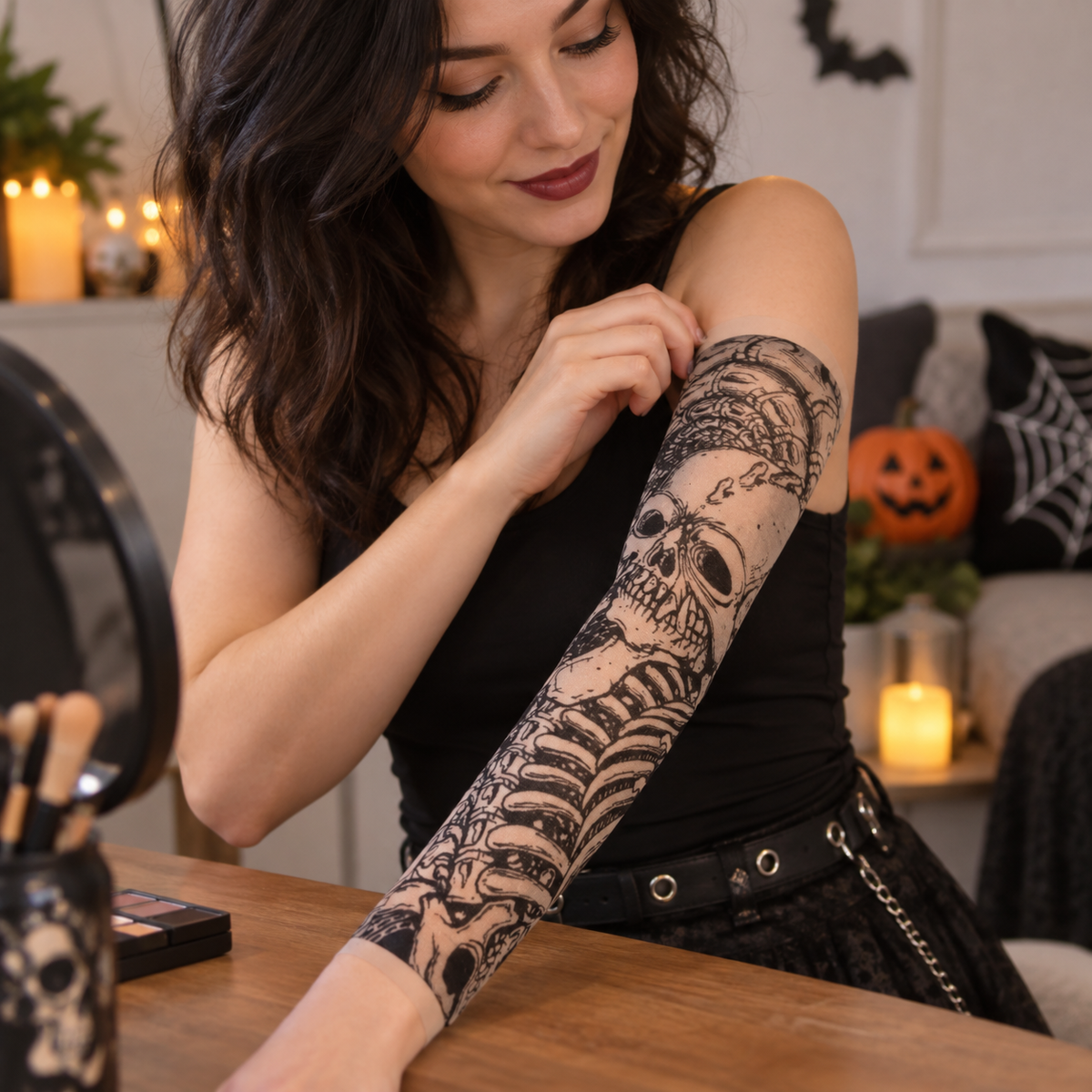 Maneca Tattoo Cu Cranii Pentru Costum Punk, 35 Cm - in folosinta 2 - Shopiens