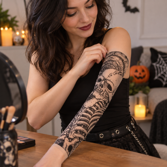 Maneca Tattoo Cu Cranii Pentru Costum Punk, 35 Cm - in folosinta 2 - Shopiens