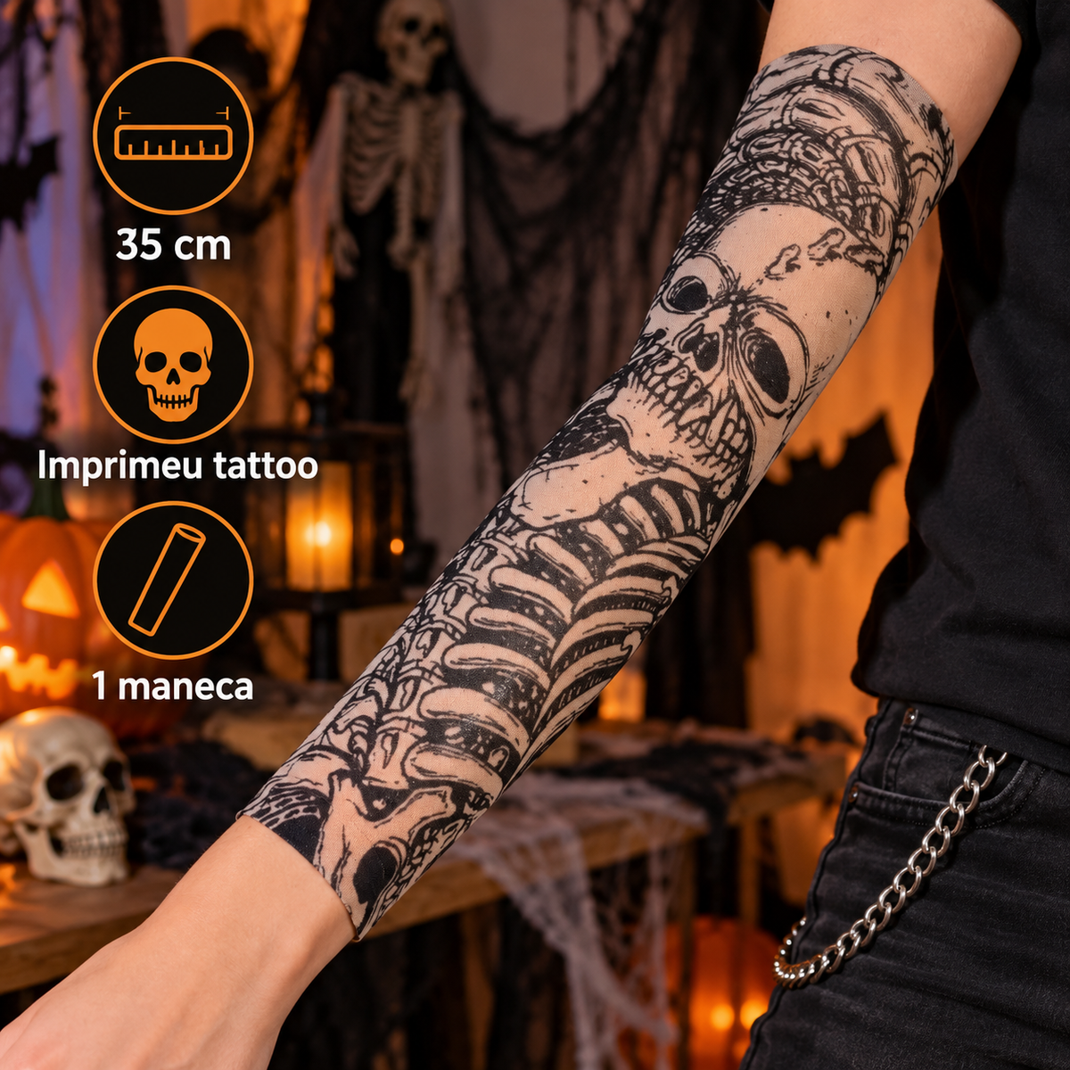 Maneca Tattoo Cu Cranii Pentru Costum Punk, 35 Cm - specificatii - Shopiens