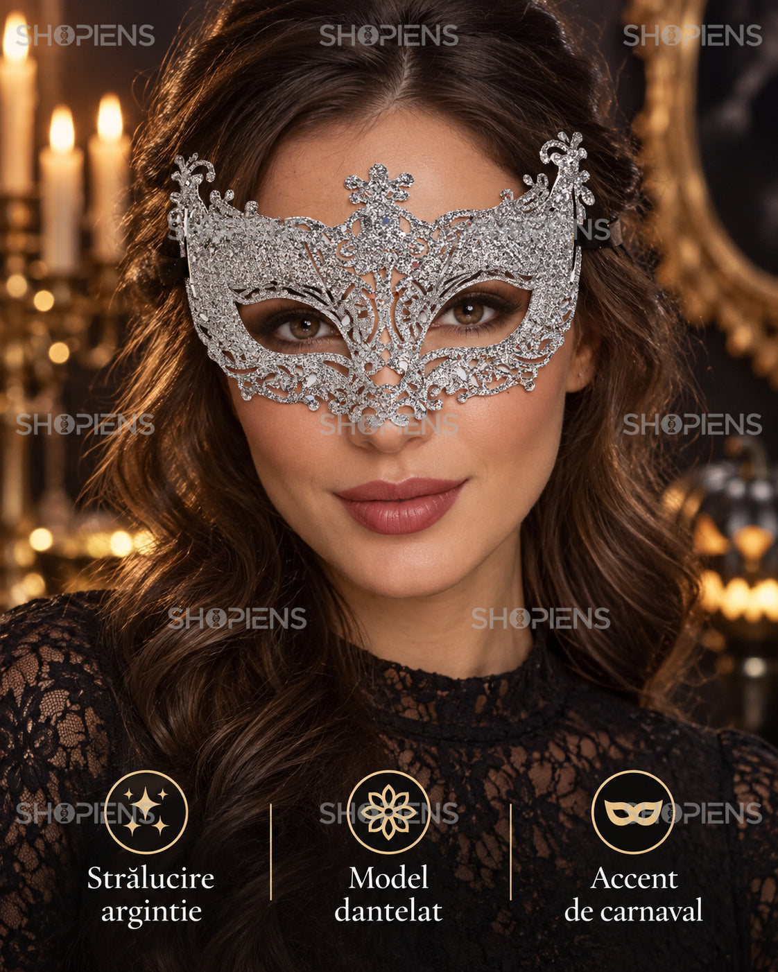 Mască Argintie Cu Glitter