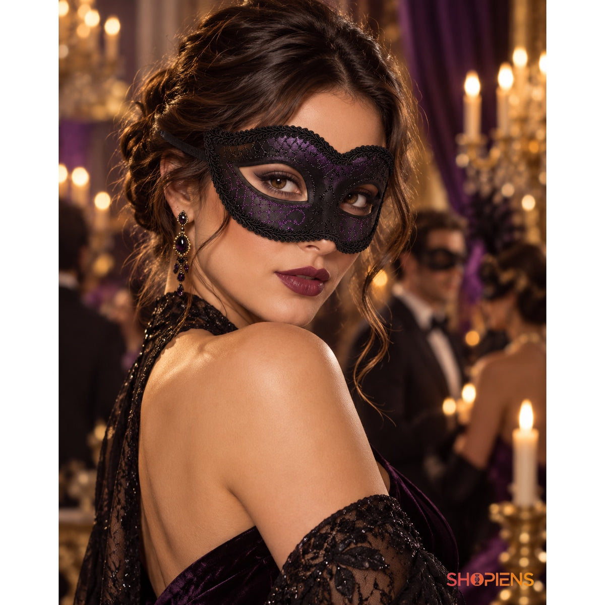 Mască Carnaval Damă Neagră Cu Broderie Și Glitter Mov - Shopiens