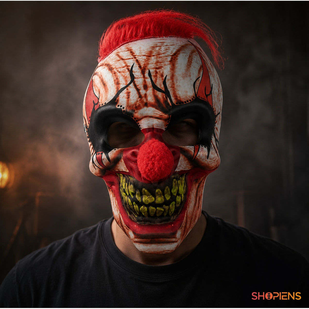 Mască Horror Clovn Zombie Cu Păr Roșu Și Nas Pompon - Shopiens