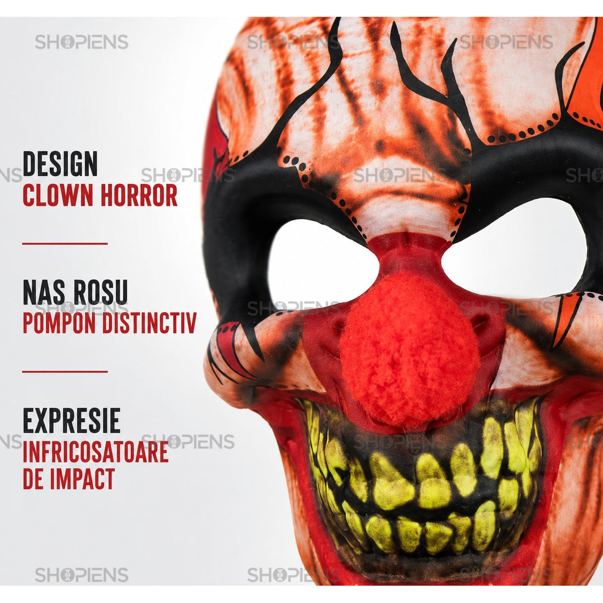 Mască Horror Clovn Zombie Cu Păr Roșu Și Nas Pompon - Shopiens