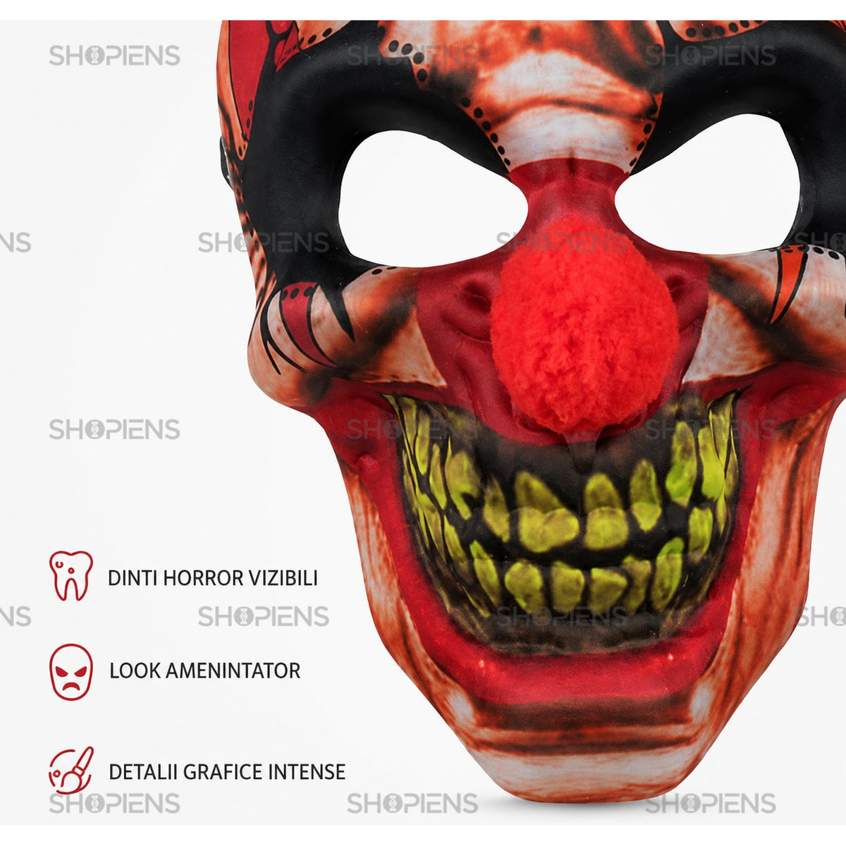 Mască Horror Clovn Zombie Cu Păr Roșu Și Nas Pompon - Shopiens