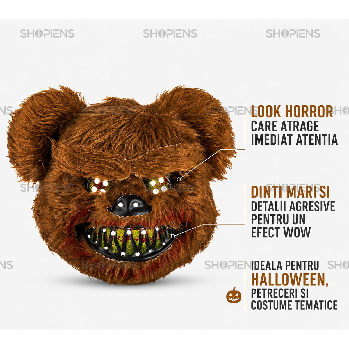 Mască Horror Urs Maro Cu Dinți Ascuțiți Și Efect De Sânge - Shopiens