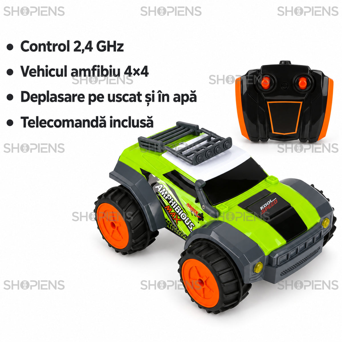 Mașină amfibie verde 4×4 cu telecomandă | Shopiens