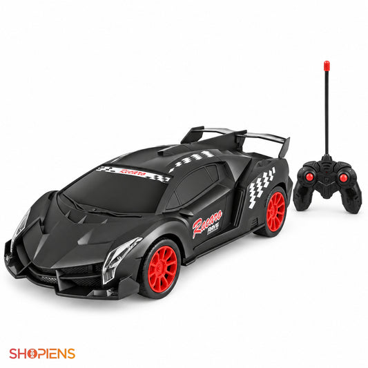 Mașină de curse neagră mată cu telecomandă și lumini, 1:16 | Shopiens