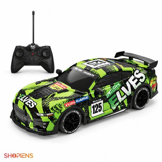 Mașină de curse verde cu telecomandă și lumini | Shopiens