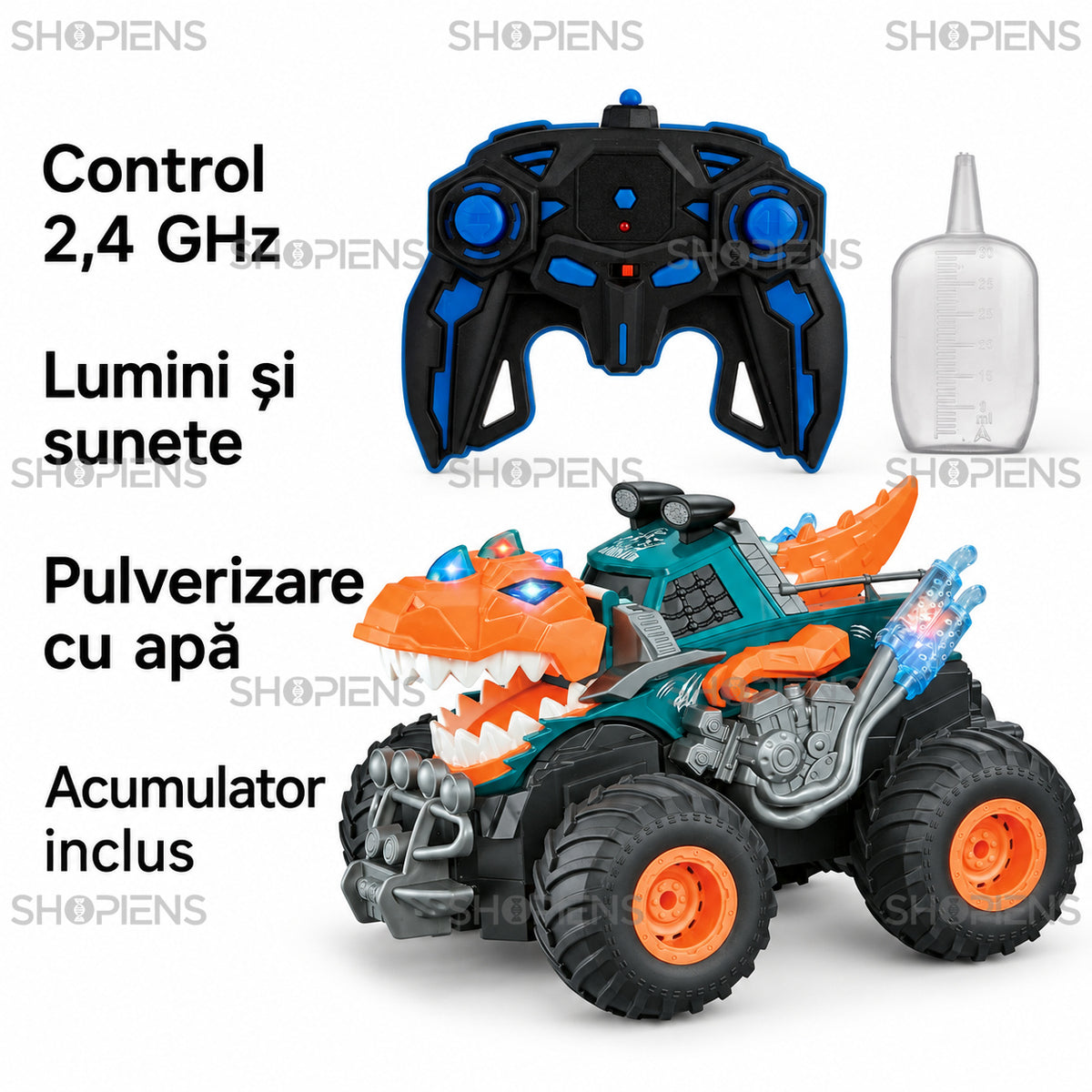 Mașină dinozaur cu telecomandă și efect de aburi | Shopiens