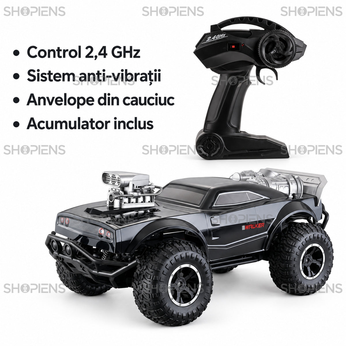 Mașină off-road Walker neagră cu telecomandă și acumulator | Shopiens