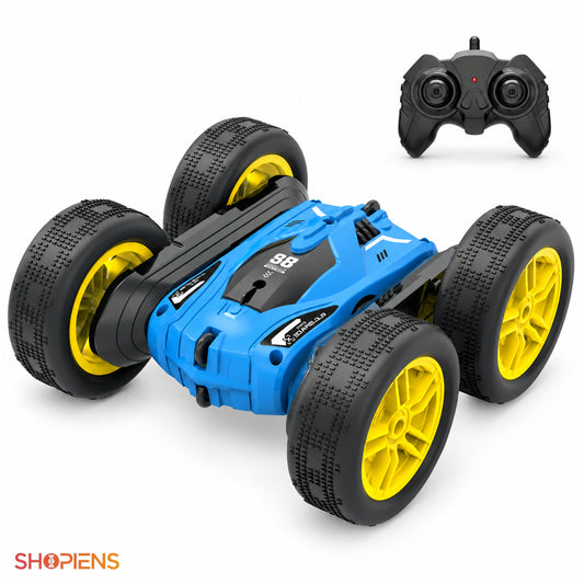 Mașină stunt albastră cu 4 roți și telecomandă | Shopiens
