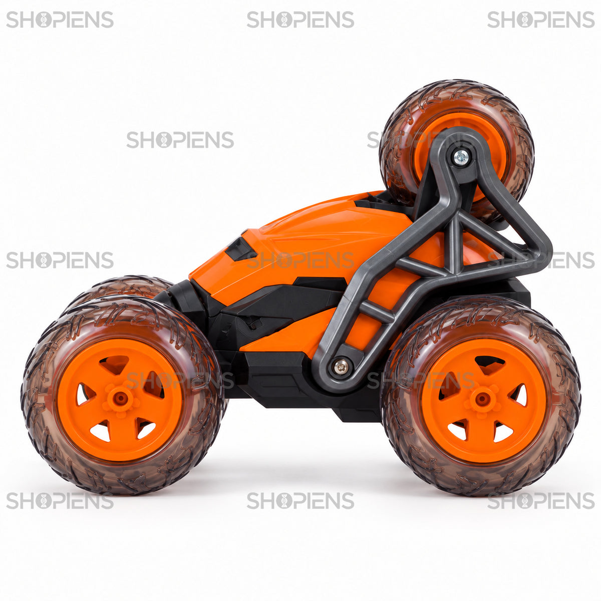 Mașină stunt portocalie cu 5 roți și telecomandă | Shopiens