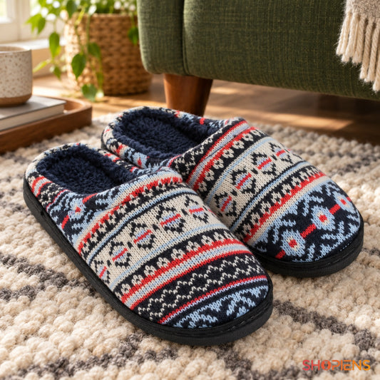 Papuci jacquard cu model geometric pentru bărbați — în decor de casă, mărimea 43-44