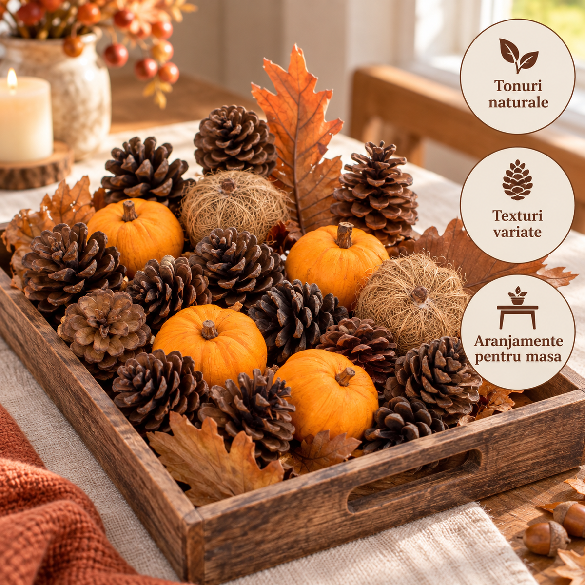 Mix Decorativ De Toamna Cu Dovleci Si Conuri De Pin - avantaje - Shopiens
