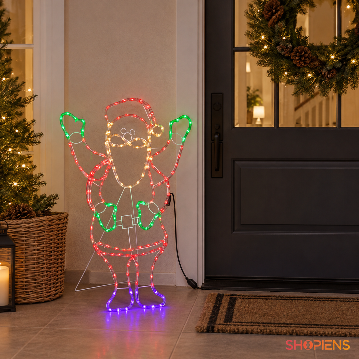Moș Crăciun LED multicolor, 66 × 94 cm, lângă ușa de intrare | Shopiens®
