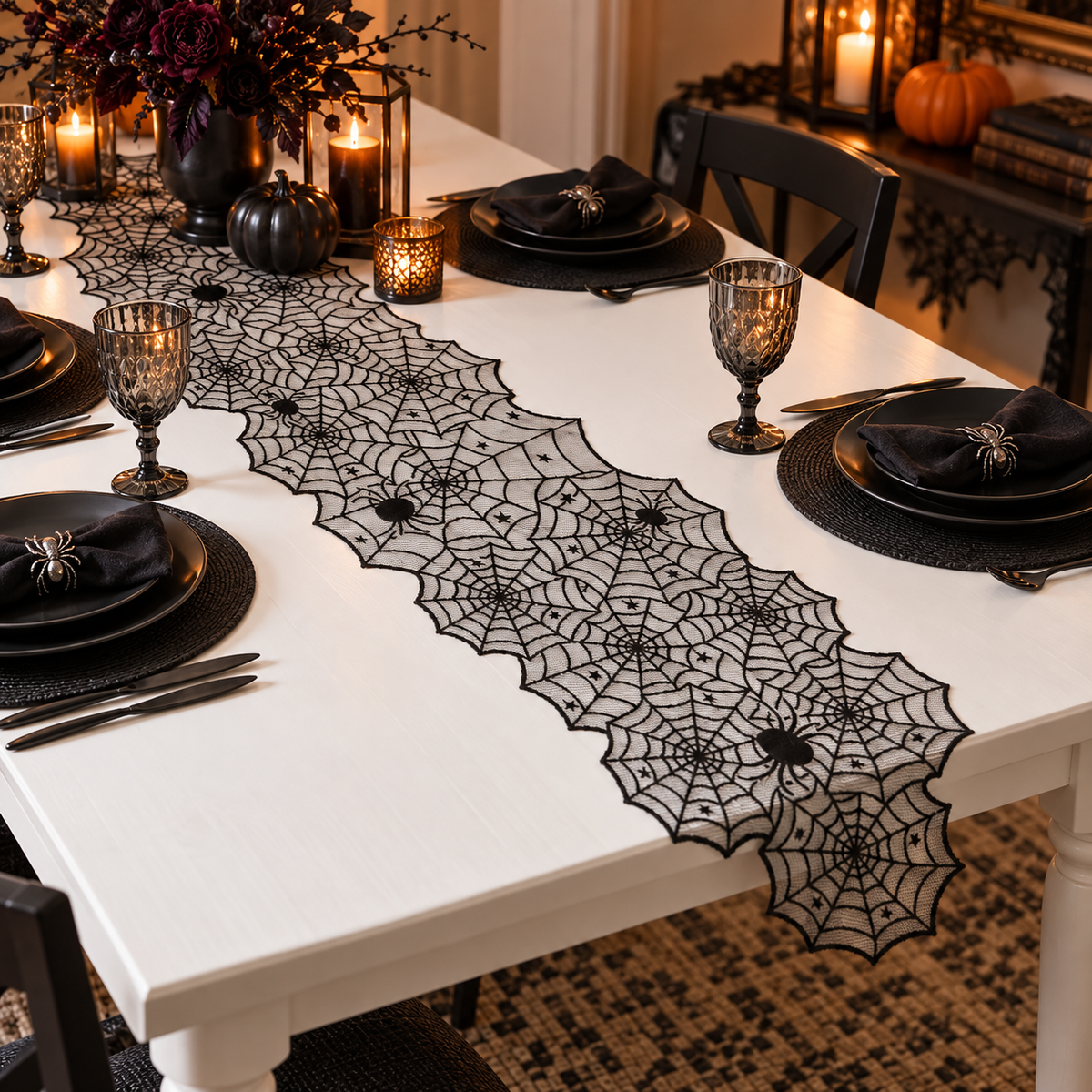 Napron Din Dantela Neagra Cu Paianjeni, 183 X 45 Cm - in folosinta 1 - Shopiens
