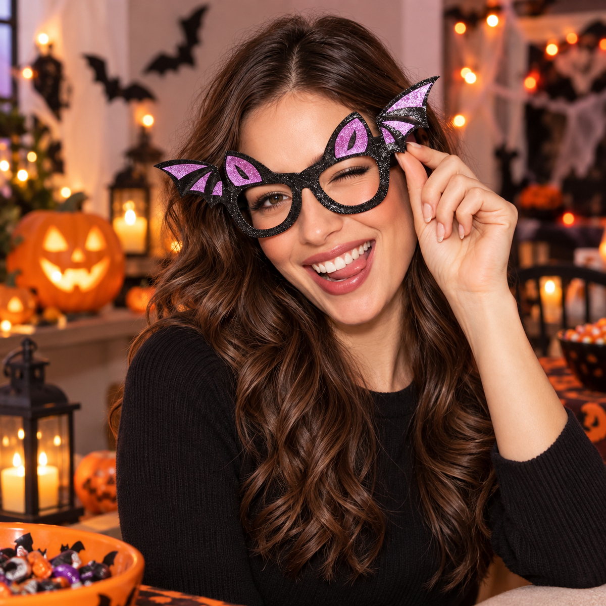 Ochelari Liliac Cu Urechi Si Glitter Mov-Negru - in folosinta 2 - Shopiens