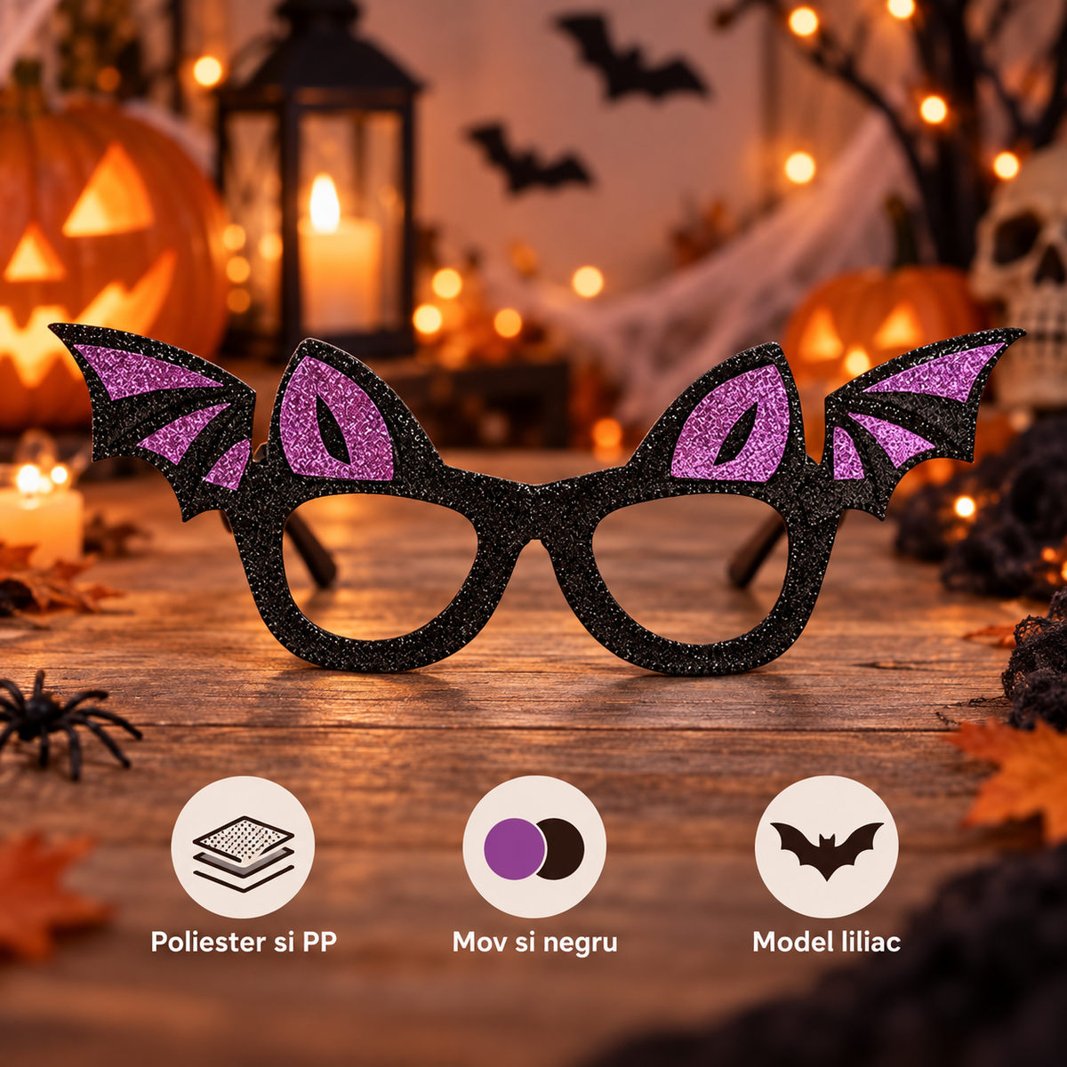 Ochelari Liliac Cu Urechi Si Glitter Mov-Negru - specificatii - Shopiens