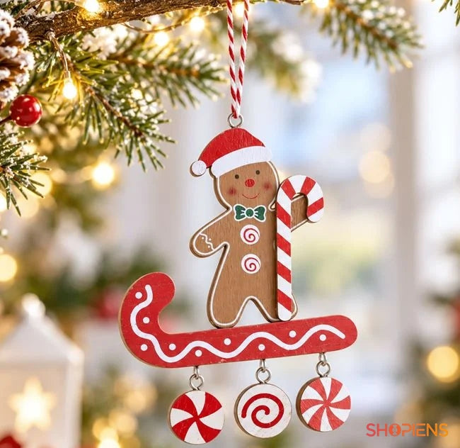 Omuleț gingerbread din lemn pe sanie, 10 × 14 cm, în brad, decor neinclus | Shopiens®