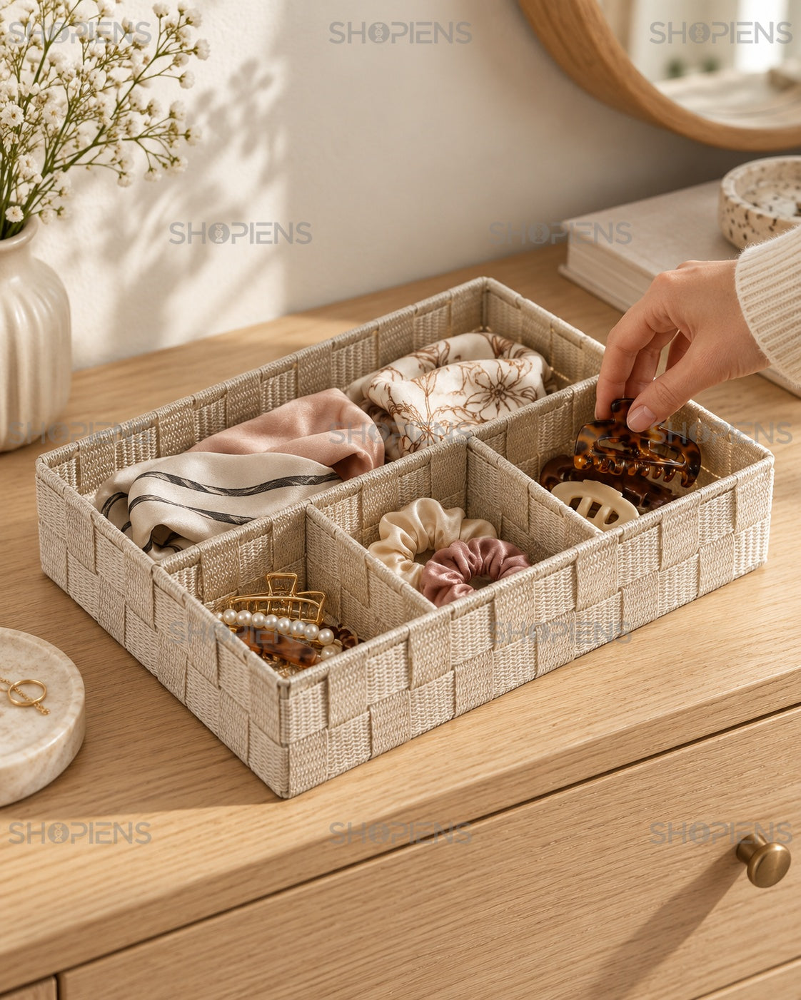 Organizator Bej pentru Sertar cu 4 Compartimente