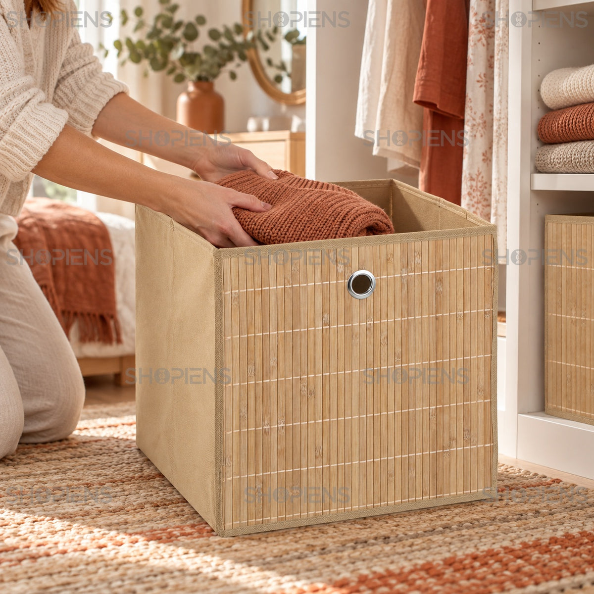 Organizator cubic din bambus, 31 cm