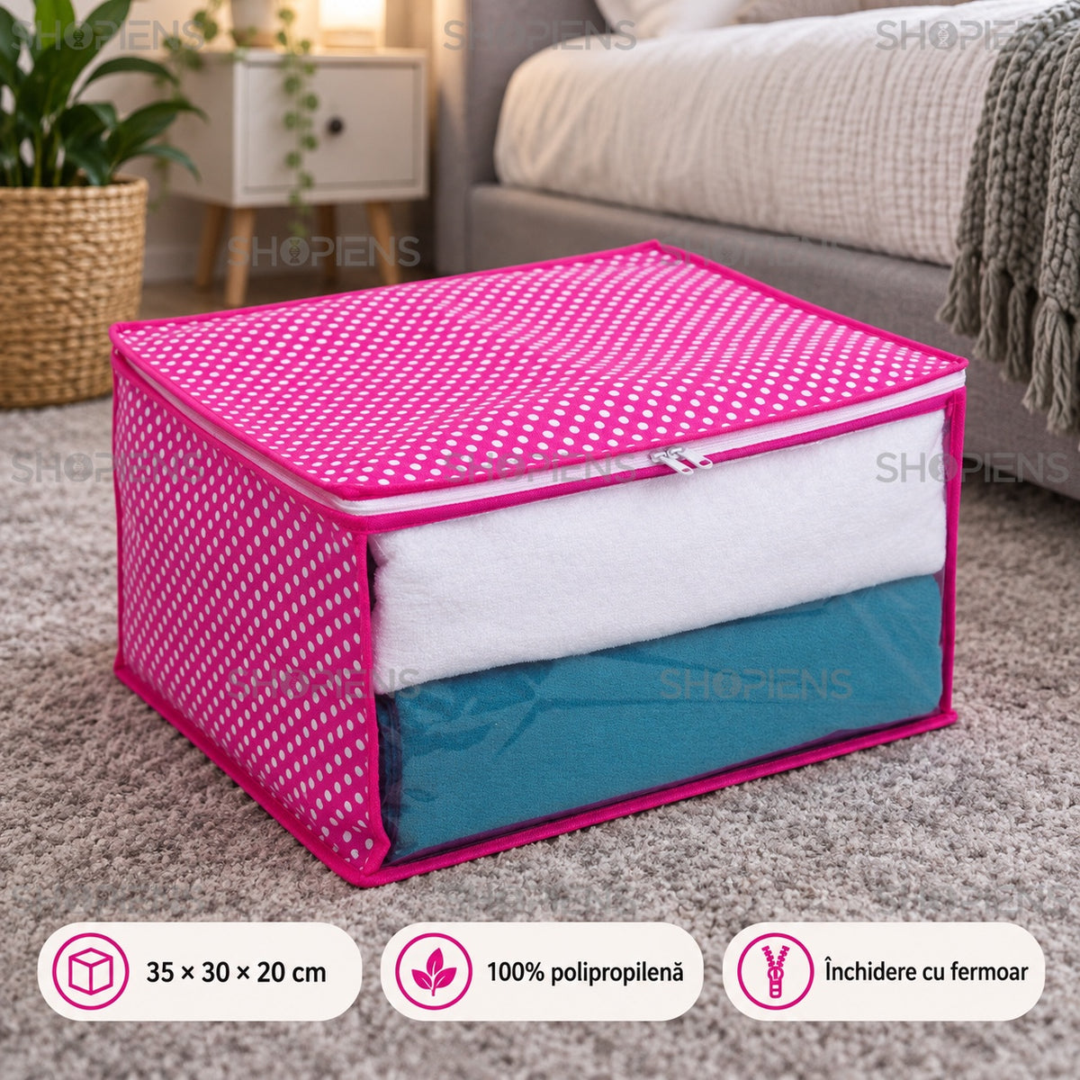 Organizator roz cu fereastră și buline, 35 cm