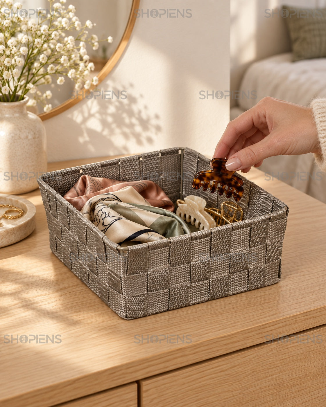Organizator Taupe cu Model Împletit, 24 × 24 cm