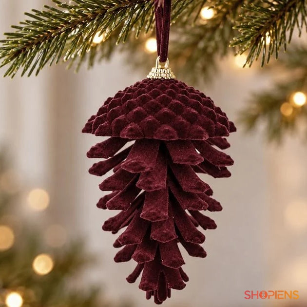 Ornament con de pin bordo catifelat, 15 cm, în brad, decor neinclus | Shopiens®