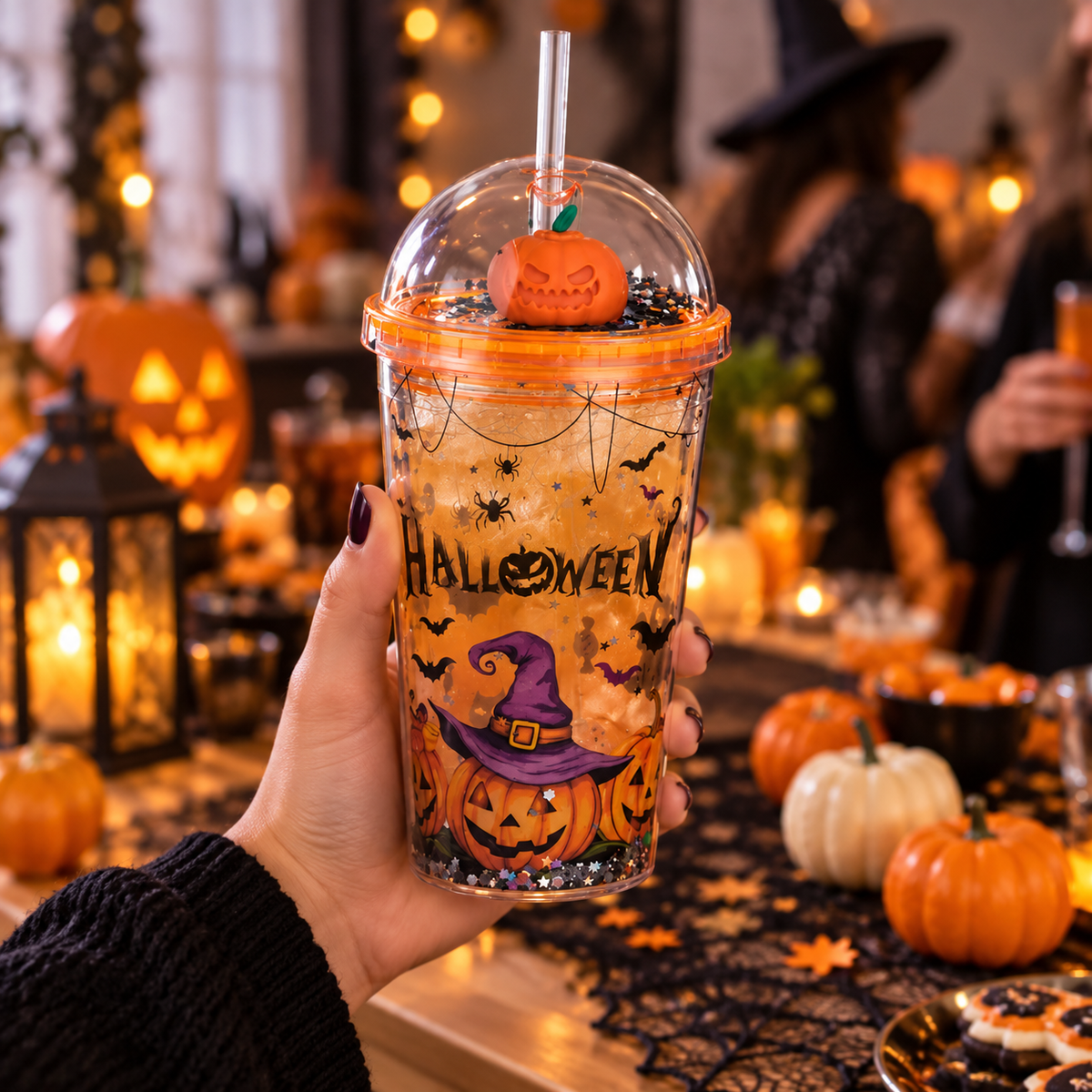 Pahar Cu Dovleac 3D Si Confetti Halloween, 450 Ml - in folosinta 1 - Shopiens
