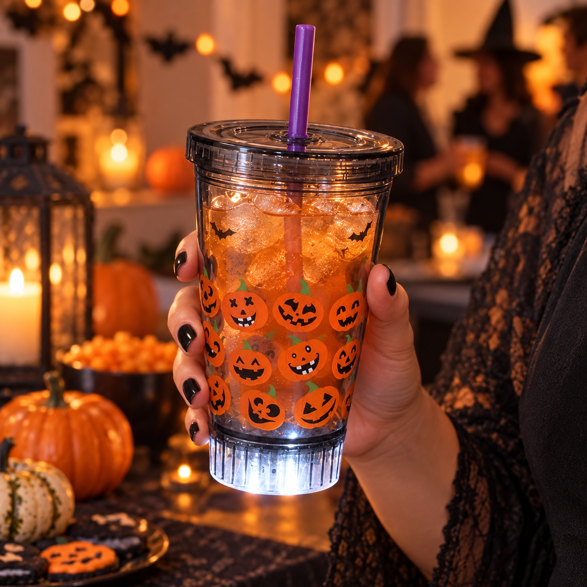 Pahar Smoky Cu LED, Capac Si Pai, Halloween, 530 Ml - in folosinta 1 - Shopiens