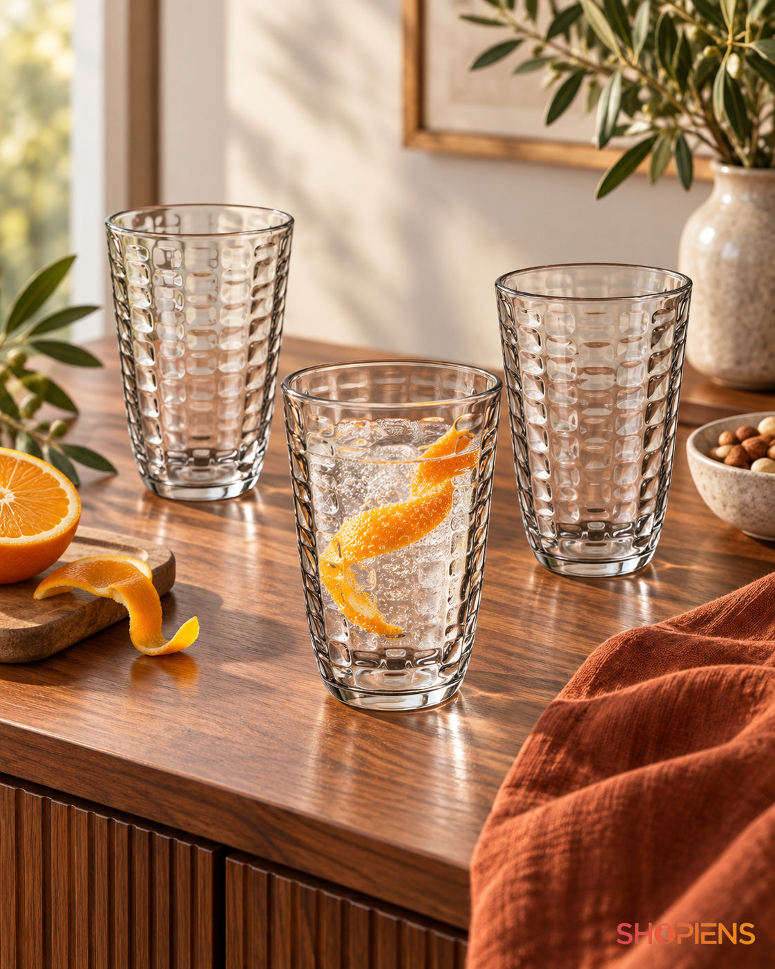 Set de 3 pahare cu model fagure, 390 ml