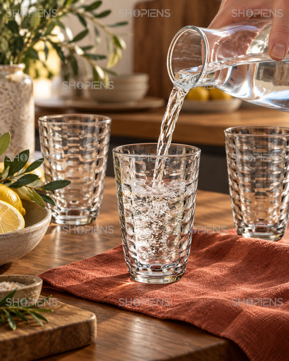 Set de 3 pahare cu model fagure, 390 ml