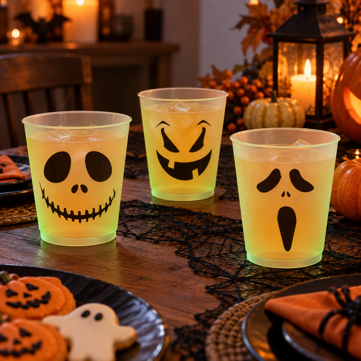 Pahare Fosforescente Cu Chipuri Halloween, Set De 3 - in folosinta 2 - Shopiens