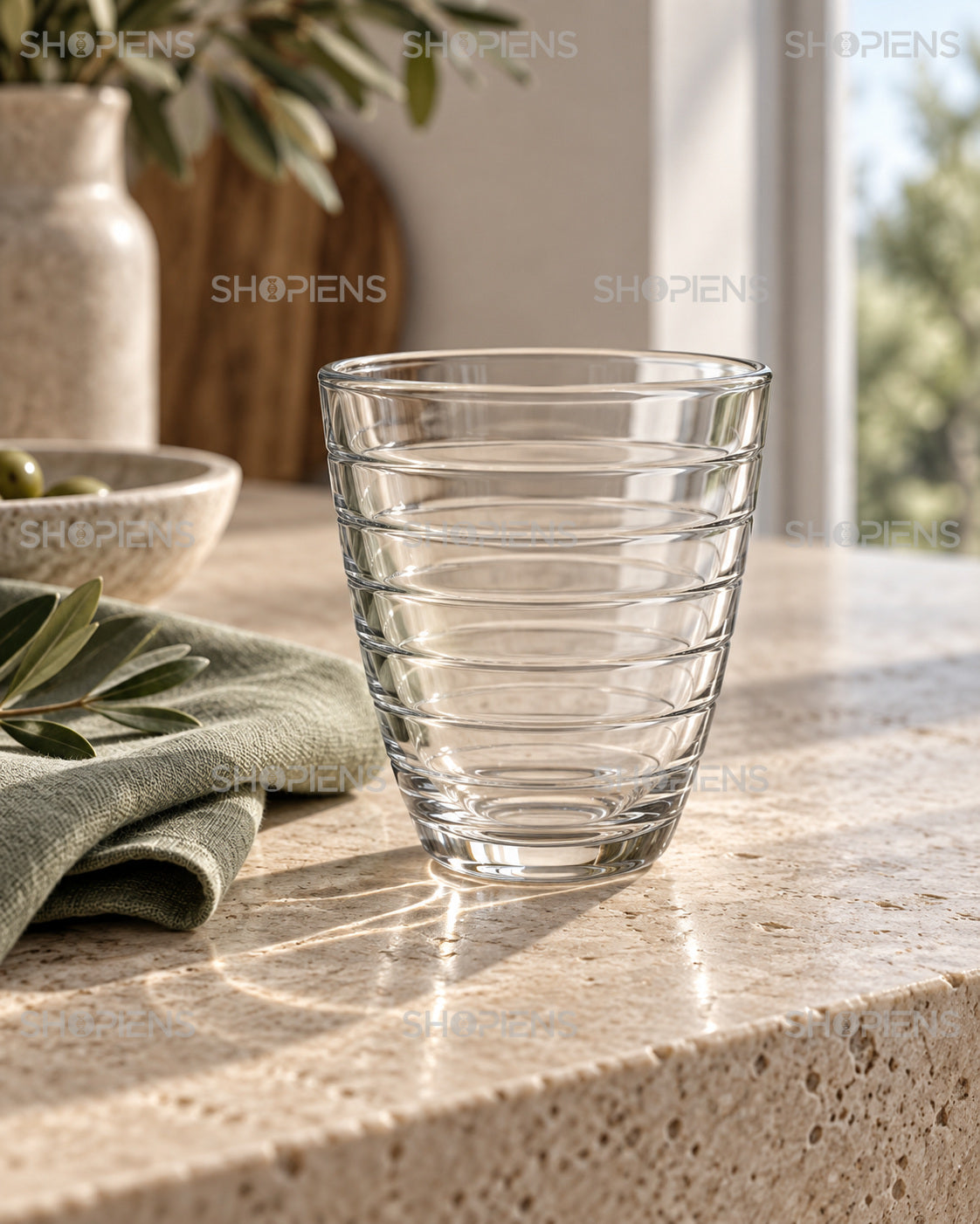 3 pahare scurte cu inele reliefate, 255 ml